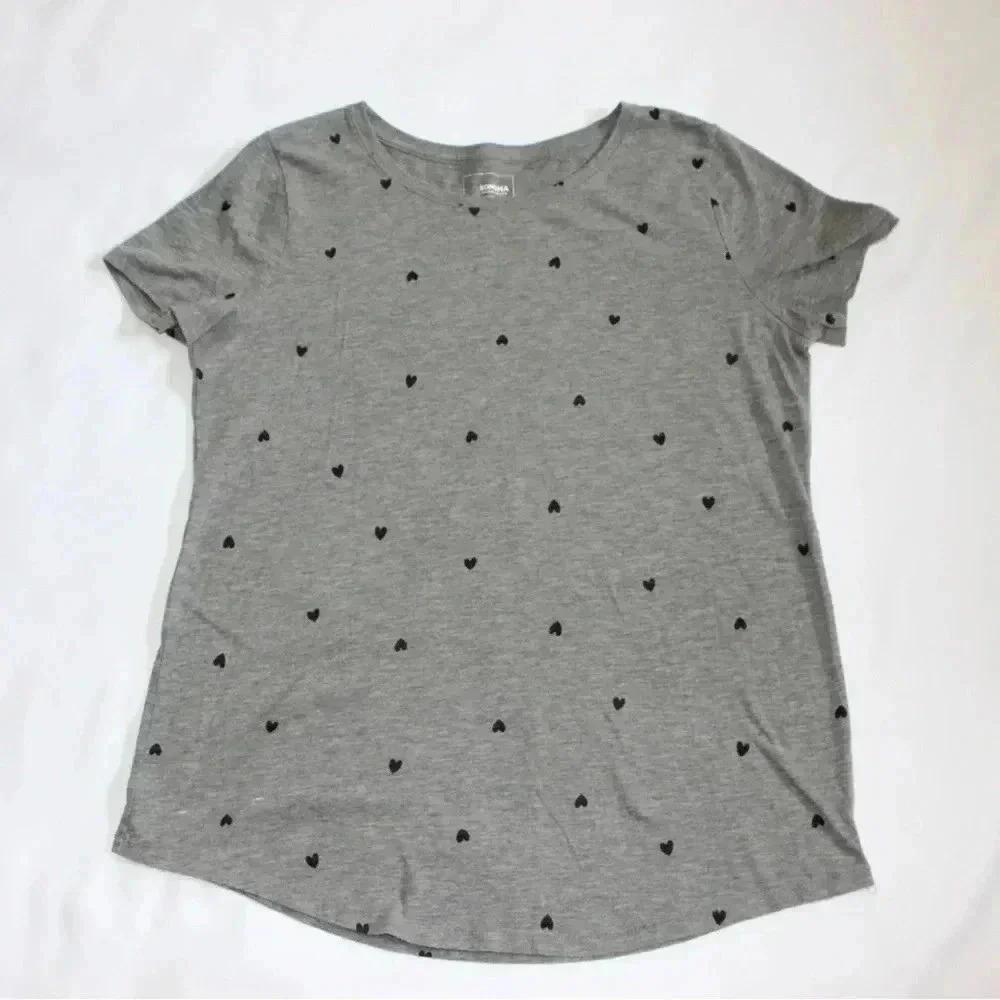 Sonoma Women’s Top SMALL Gray w/ small black hearts ‘The Everyday Tee’ Romantic